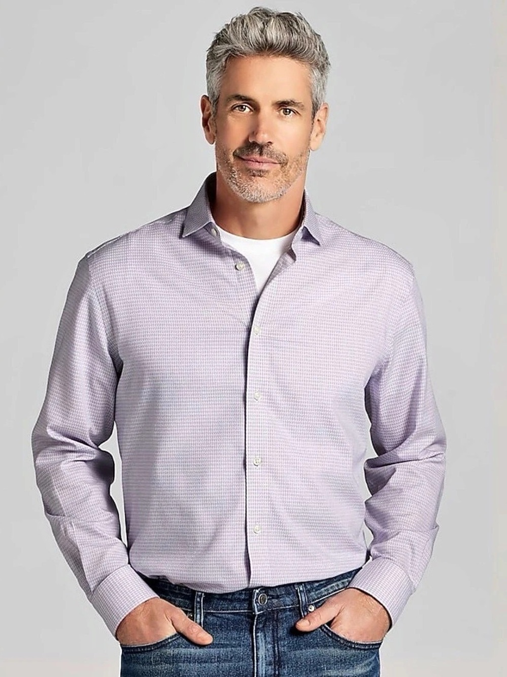 Pronto Uomo Non-Iron ModernFit
Lavender Micro Houndstooth dress Shirt
17.5 34/35